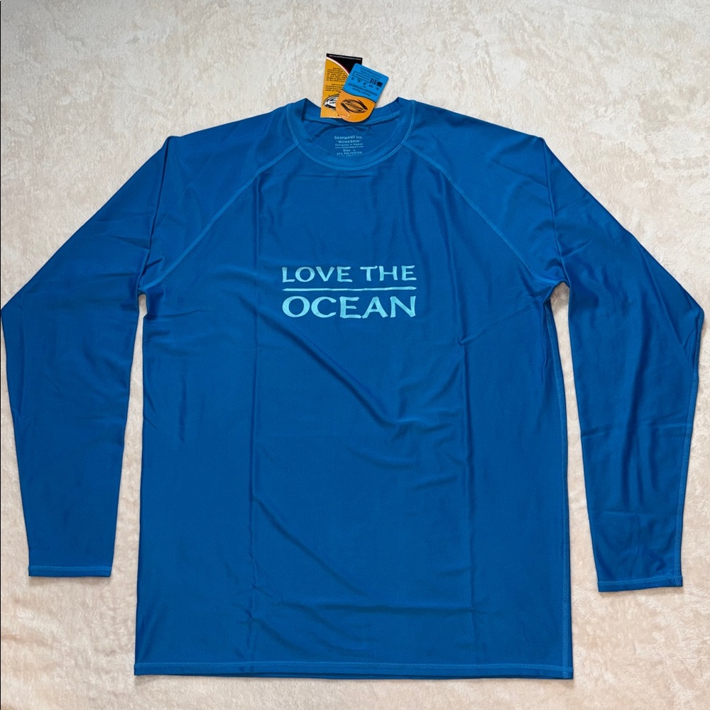 SeaHawaii Monkskin Large Watershirt UPF 50+ Rash Guard Blue Love The Ocean NWT
